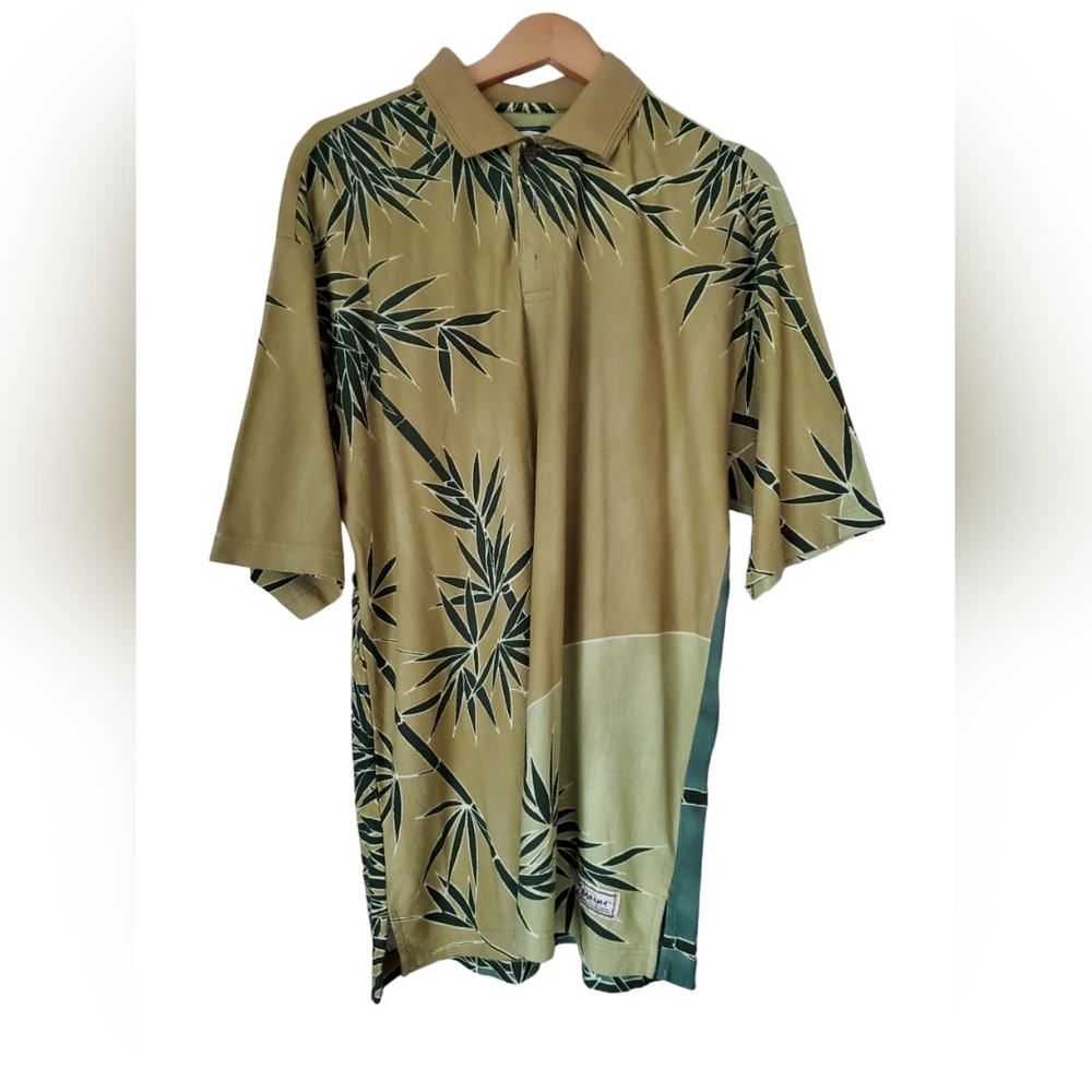 Tommy Bahama Mens Leaf Print Golf Polo Size L Yellow Shirt